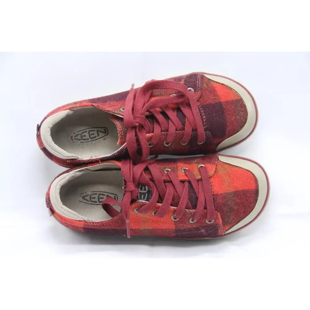 KEEN Vulcanized Shoes Sneakers Womens Sz 7 Red Wool Buffalo Plaid Fabric Lace Up